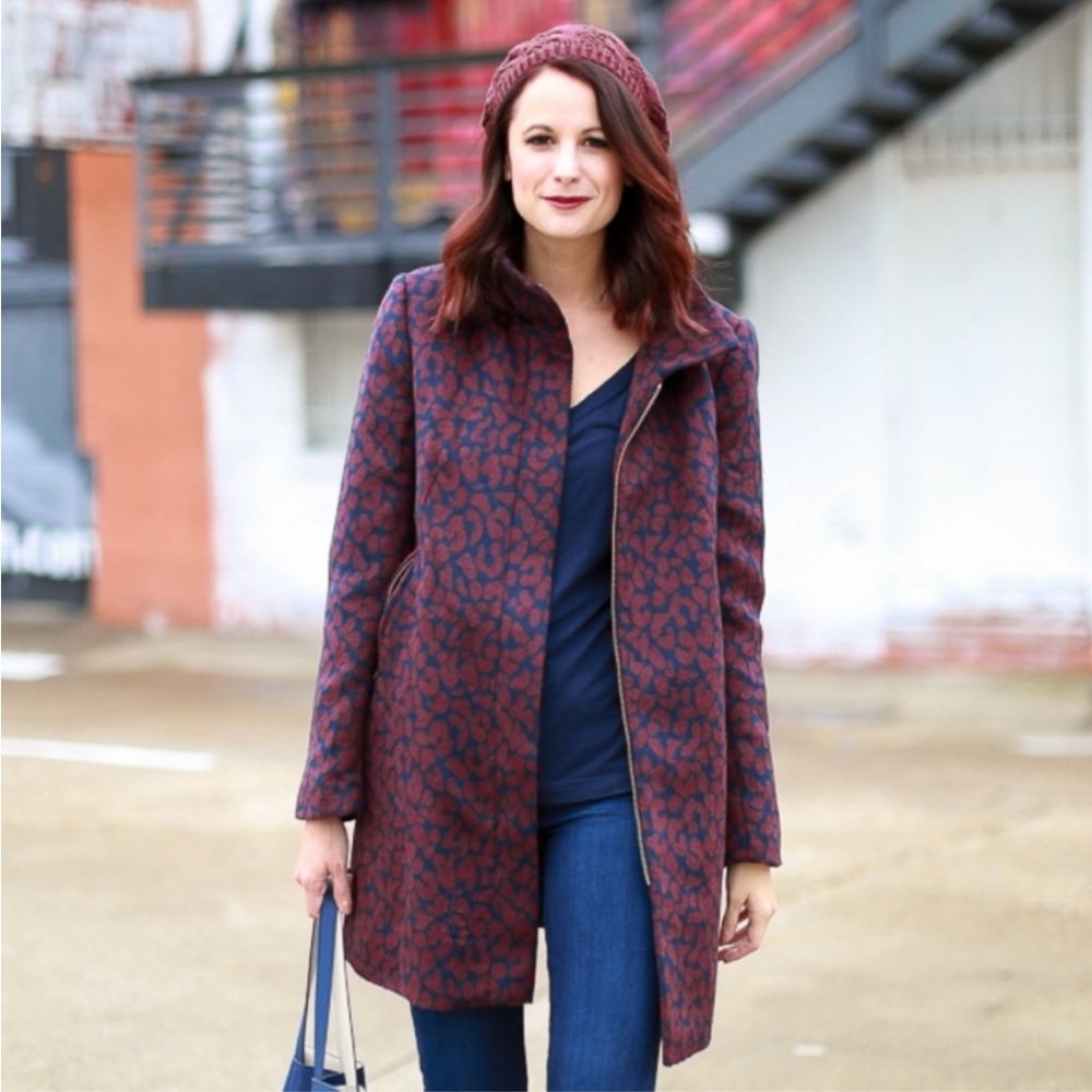 Ann Taylor LOFT maroon leopard print coat